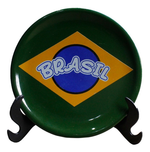 Mini Prato Cerâmica Verde C/ Suporte Bandeira Do Brasil 8cm