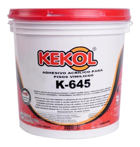 Kekol K645 Adhesivo 4 Kg Acuosa Piso Vinilico Plastico Latex