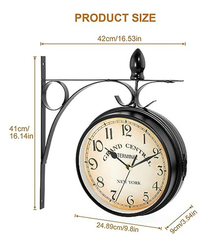 Reloj De Pared Doble Cara 25 Cm Hierro Forjado Estilo Vintag
