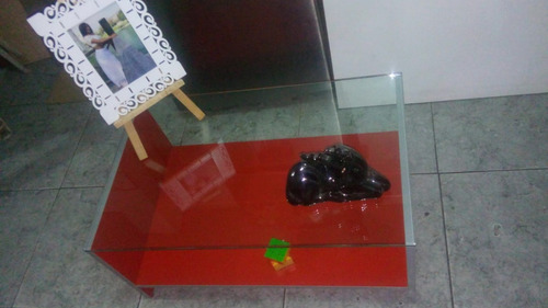 Imagen 2 de 3 de Mesa Centro De Sala Melamine Vidrio De 10 Mm Rojo En Oferta