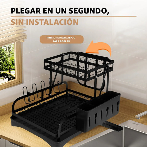 Escurridor De Platos Inoxidable Ajustable Plegable 2 Niveles Negro