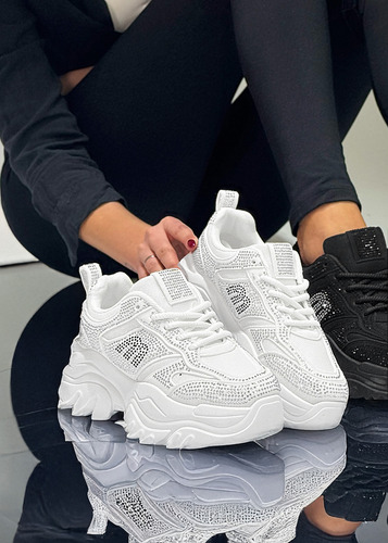 Zapatilla Blanco Strass Brillo Fiesta Salir Gummi Mist