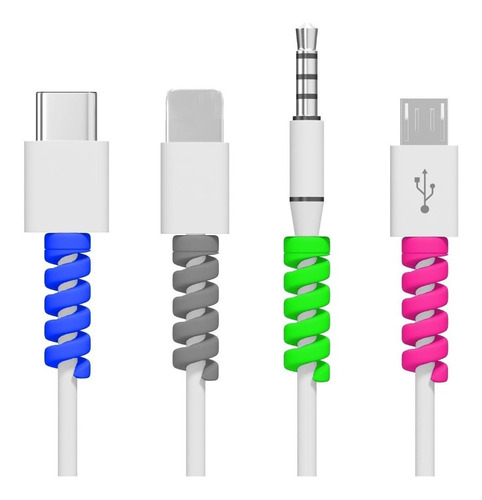 Kit Set 4 Protectores De Cable Usb Celular Colores Android 