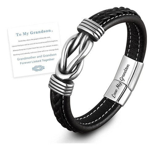 Pulseira Masculina De Couro Trançado Inoxidável