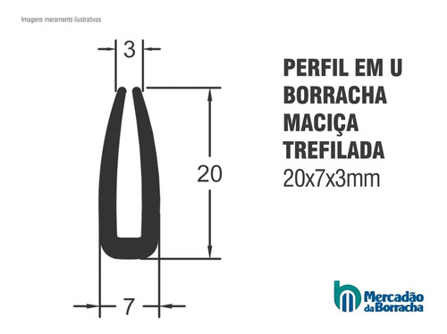 Borracha Perfil U Para Acabamento 20x7x3mm - Metro Linear