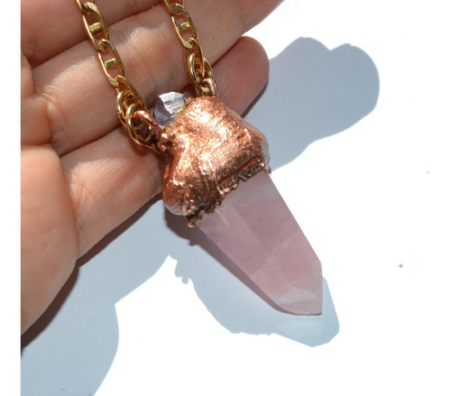 Imagen 5 de 6 de Colgante Piedras Cuarzo Rosa Y Amatista, Bronce, Cod1