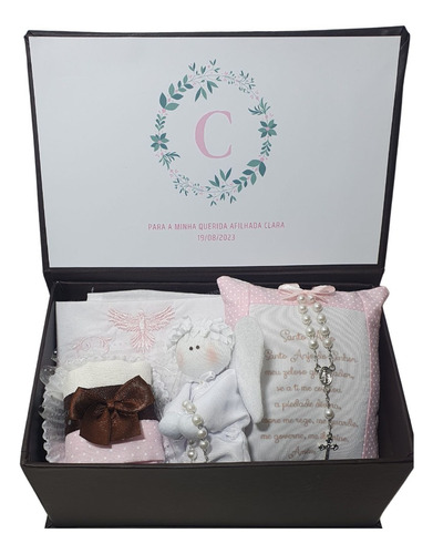 Kit Presente Personalizado Baby Batismo Rosa - 4 Peças 