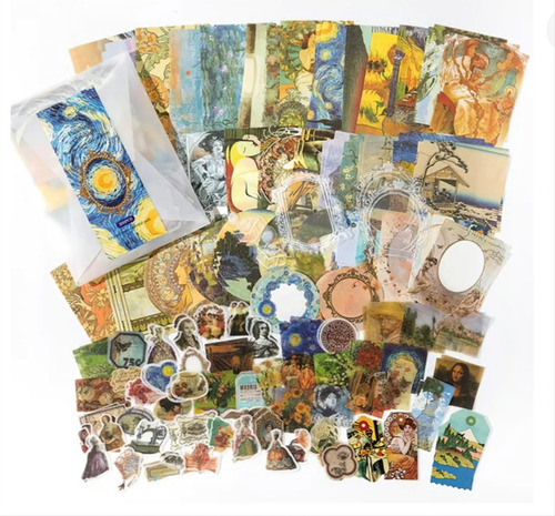 Set Sobre 200 Papeles Y Stickers Exhibición De Arte Scrap