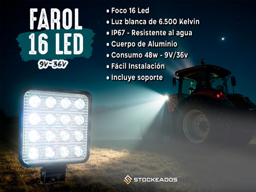 Foco Faenero 16 Led Neblinero Slim 9v-36v 48w Camión Jeep
