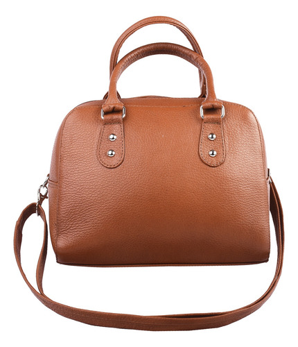 Bolsa Para Dama 100% Piel Modelo Paulina Color Miel Miel Lisa Metal Miel