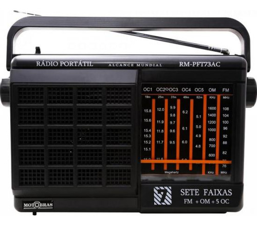 Rádio Portátil Motobras Rm-pft73ac 7 Faixas Preto