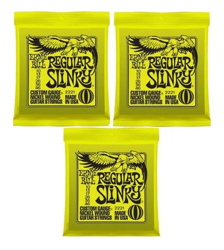 Kit 03 Encordoamento  Ernie Ball 0.10 Regular Slinky  Usa