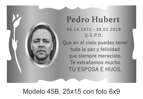 Placa Recordatoria Para Cementerio 25x15 Con Foto 6x9