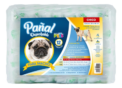 Pañal Especial Para Macho Perro Chico Inconsistencia 12 Pzas