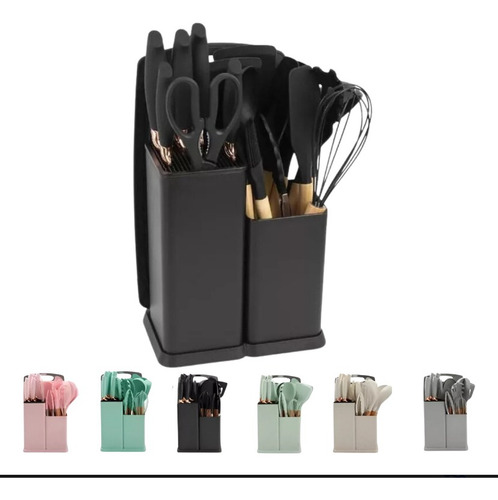Juego Utensilios Silicona + Cuchillas 19 Piezas Color Blanco