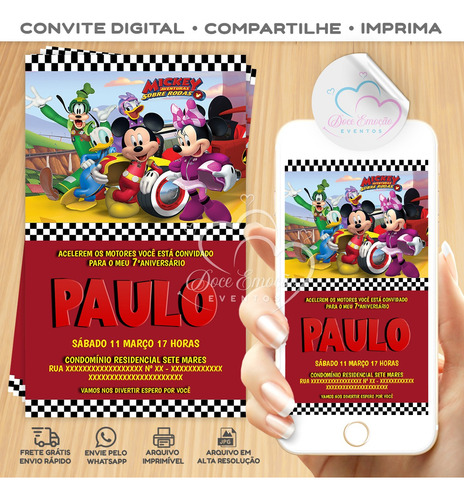Convite Digital Mickey Aventura Sobre Rodas