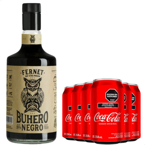 Fernet Buhero Negro + Latas Coca Cola Sabor Original 