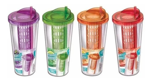 Imagem 2 de 2 de Copo Detox Com Canudo E Infusor De Frutas 600ml