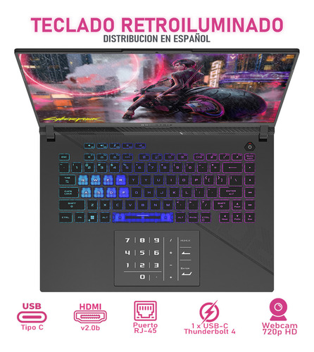 Laptop Gamer Asus Rog Strix G16 Nvidia Geforce Rtx 4060 Intel Core I9 14900hx 32gb Ram 1.5tb Ssd 16 Windows 11 Home Mouse Dxt Gaming Teclado En Español - Excelente (Reacondicionado)