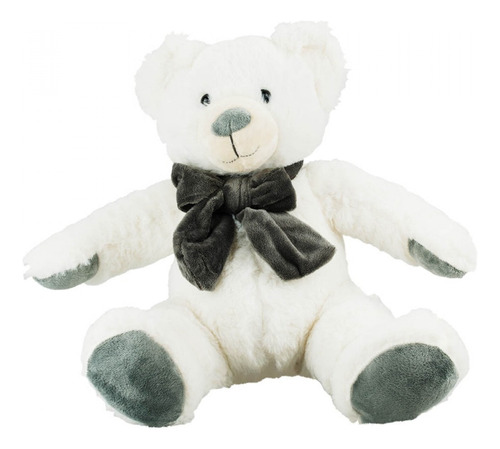 Urso Branco Sentado Com Laço De Pelúcia 31 Cm