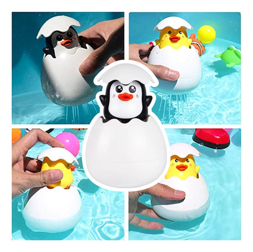 2 Piezas Juguete Baño Niños Regadera Huevo Pingüino Ducha F
