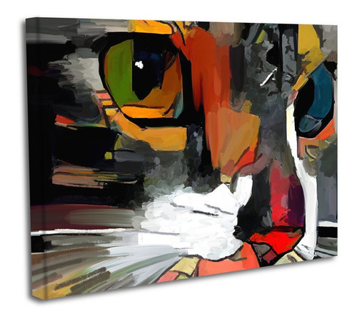 Cuadro Lienzo Canvas 50x60cm Gato Pintura Cubista Tipo Oleo