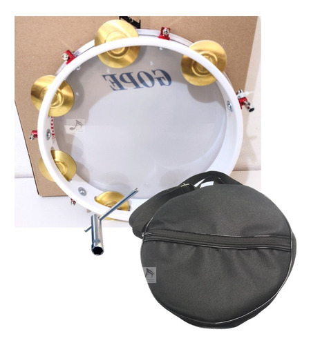 Pandeiro 10 Poleg Pele Porosa Profis - Gope + Case Simples Cor Branco Com Cereja