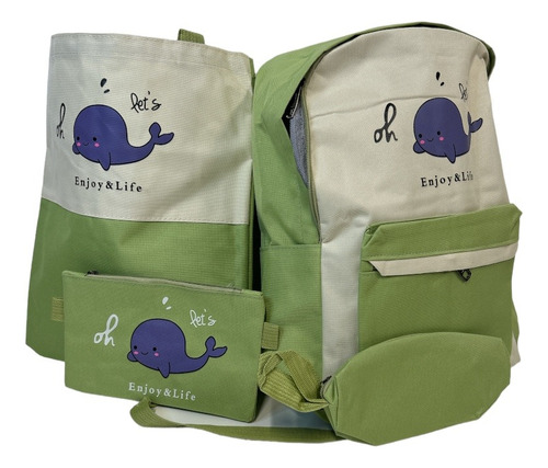 Kit Mochila Escolar Ballena, Niño, Infantil Cartuchera Bolso