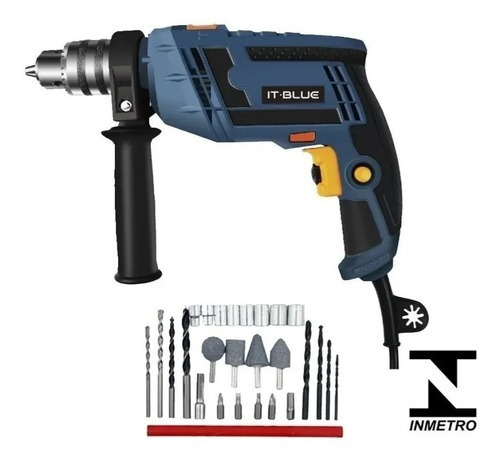 Furadeira De Impacto Profissional Maleta 30 Pçs 750w 127v Cor Azul Frequência 50/60 110V