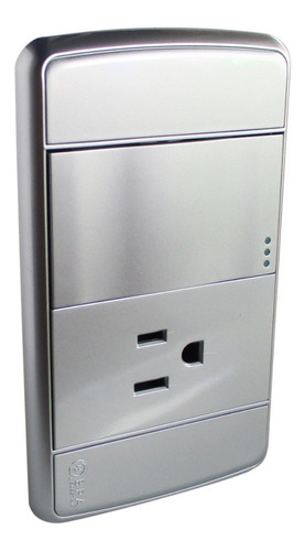 Imagen 1 de 6 de Placa Apagador Sencillo Con Contacto Aterrizado Plata Bpa