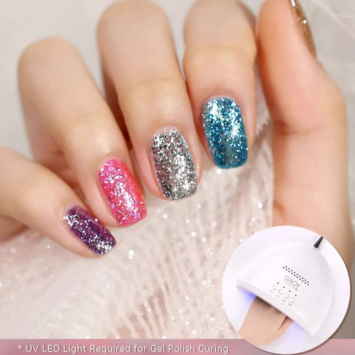 Esmaltes De Uñas Gel Con Purpurina Dorada Plateada 6 Color