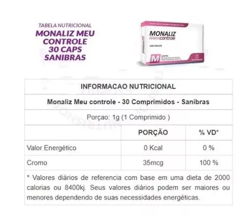 Suplemento e Saúde - Monaliz Meu Controle (30 caps) - 5 unidades Sanibras