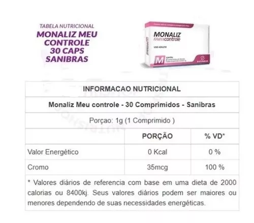 Monaliz Meu controle - 30 Comprimidos - Sanibras, Sanibras