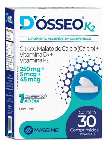 Cálcio Vitamina D3 + K2 Dosseo 30 Caps = (calde K2 E Prosso)