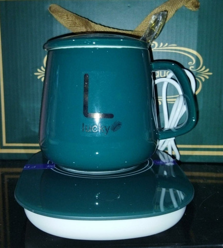 Imagen 2 de 10 de Taza Calentadora Con Base + Cuchara (taza Mug) - Importada