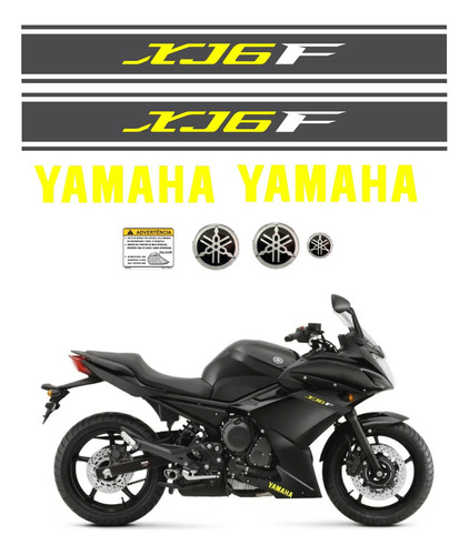 Kit Adesivos Emblemas Moto Para Yamaha Xj6f 18293 Cor PRETO-AMARELO FLUORECENTE