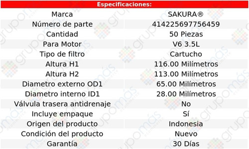Caja De 50 Filtros Para Aceite Glk350 V6 3.5l 10/13