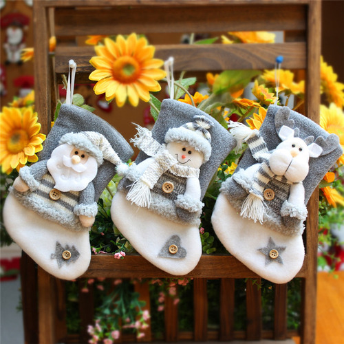 Calcetines Navideños De Papá Noel Grises Para Decoración De