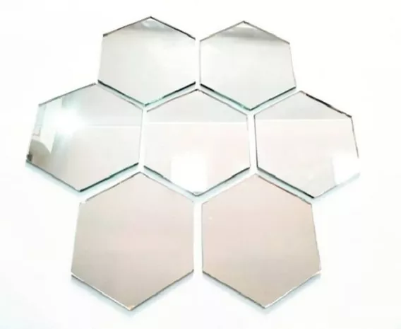 Espejo Decorativo Hexagonal Pack 10u 3mm 10cm C/ Cinta Bifaz