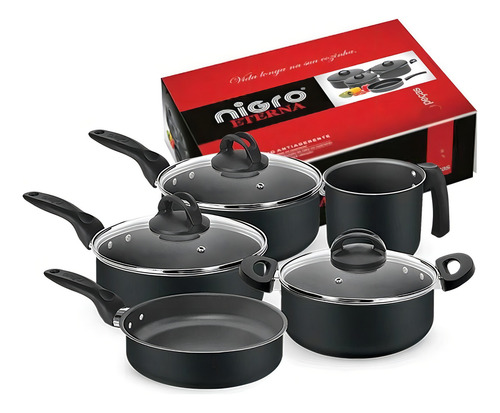 Jogo De Panelas Nigro Eterna 5pçs Antiaderente Preto 025927