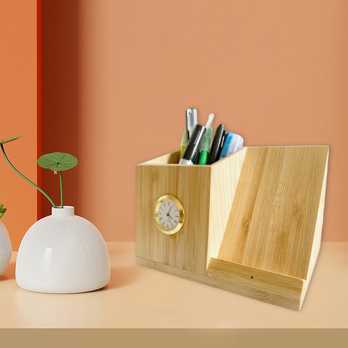 Cargador Inalámbrico Portalápices De 10 W Con Reloj