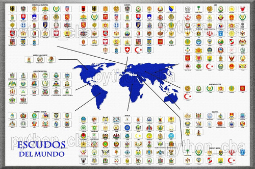 Cuadro Mapa Paises Soberanos Y Escudos Del Mundo - Actual