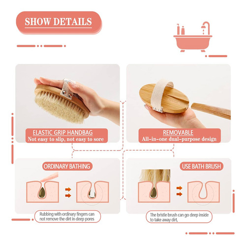 Cepillo Seco De Baño Mango Largo Espalda Cuerpo Unisex