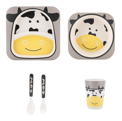 Imagen 2 de 4 de Set De Platos De Bambú Para Bebe - Varios Diseños Animales