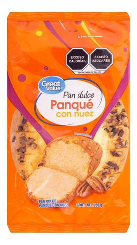 4 Pzas Pan Dulce Great Value Panqué Con Nuez 255 G