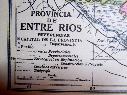 Mapa Entre Rios 1920 Telegrafo Ferrocarril Estacion Plano (Usado)
