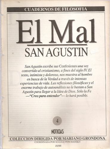 Cuadernos De Filosofia Nº 4 Noticias - El Mal - San Agustin