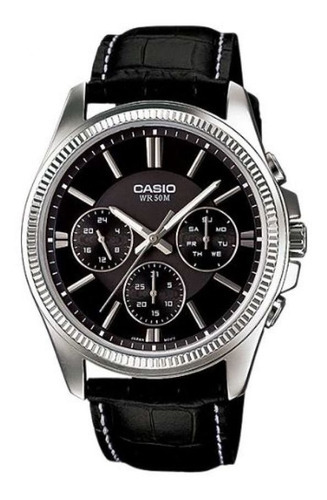 Reloj Casio Mtp-1375l-1av Cuero Negro Elegante Hombre