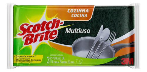 Esponja Scotch-Brite Cozinha Multiuso de sintetica pacote x 3