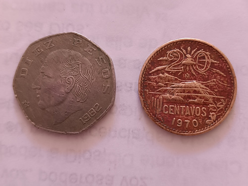 Monedas Diez Pesos 1982 - 20 Centavos 1970
